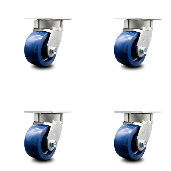 4 Inch Kingpinless Solid Poly Wheel Swivel Top Plate Caster SCC, 4PK